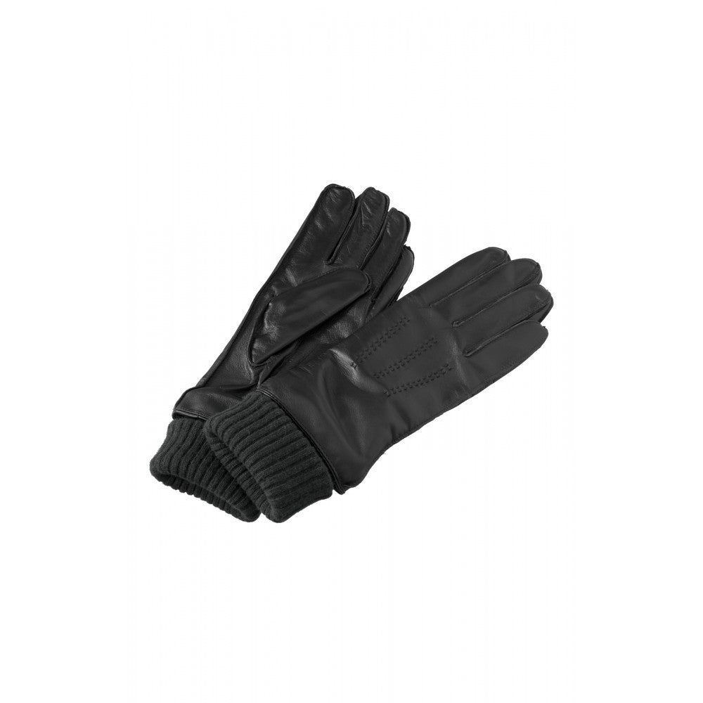 YAYA | Leren handschoenen met gebreide boorden - Black - 03-203008-309
