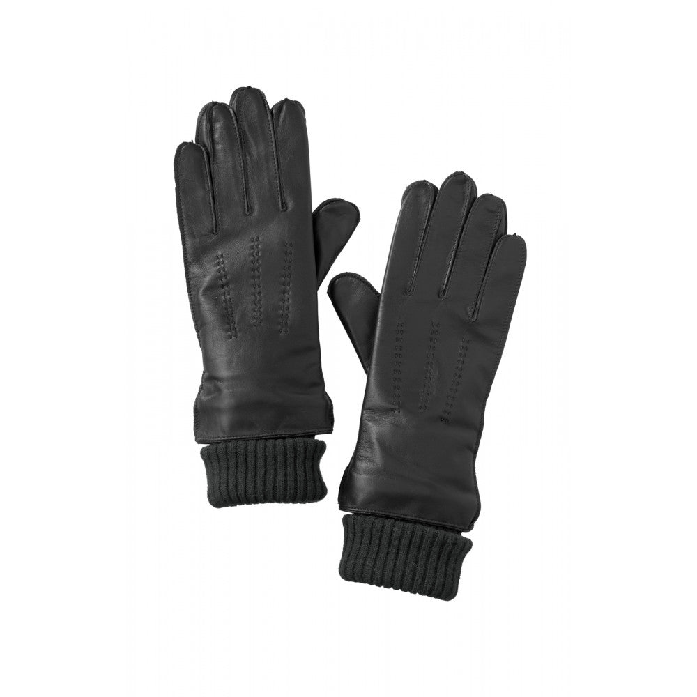 YAYA | Leren handschoenen met gebreide boorden - Black - 03-203008-309
