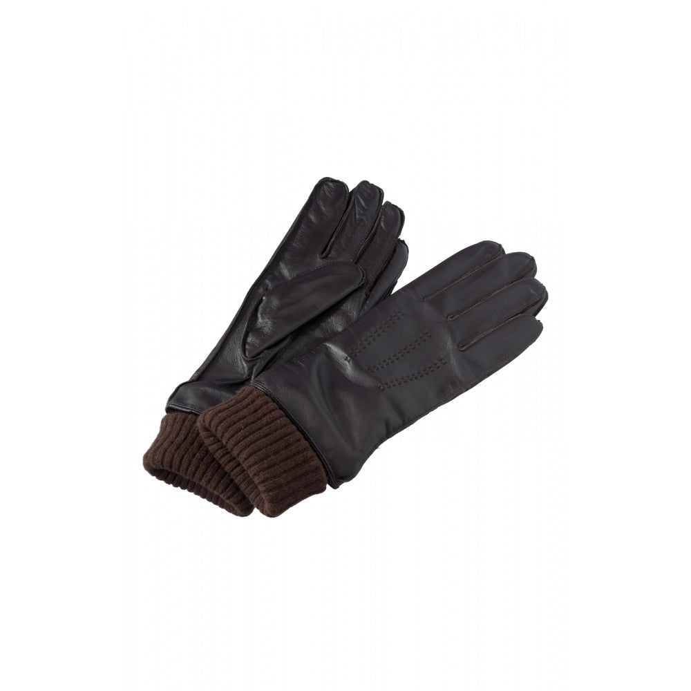 YAYA | Leren handschoenen met gebreide boorden - Mulch brown - 03-203008-309
