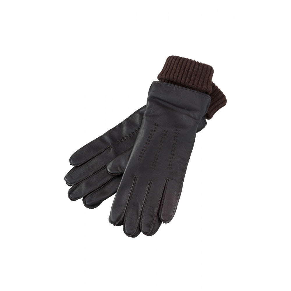 YAYA | Leren handschoenen met gebreide boorden - Mulch brown - 03-203008-309