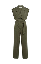 YAYA | Jumpsuit Van Linnenmix Met Ceintuur Army Green