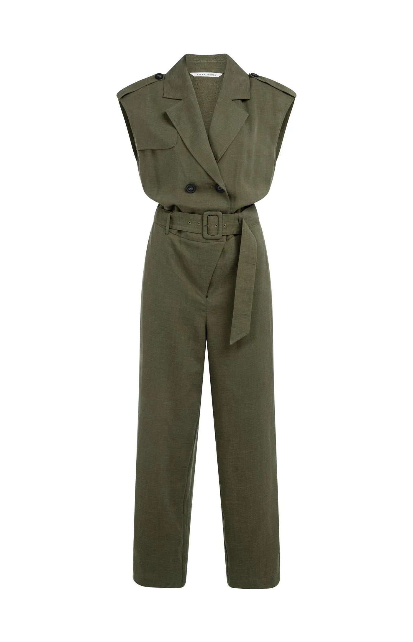 YAYA | Jumpsuit Van Linnenmix Met Ceintuur Army Green