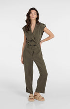 YAYA | Jumpsuit Van Linnenmix Met Ceintuur Army Green
