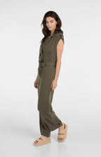 YAYA | Jumpsuit Van Linnenmix Met Ceintuur Army Green