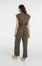 YAYA | Jumpsuit Van Linnenmix Met Ceintuur Army Green