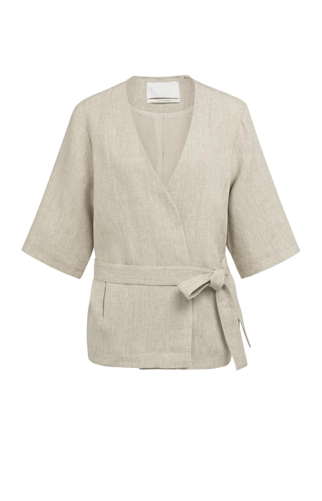 YAYA | Linen Wrap Jacket Tie Belt Light Beige Melange