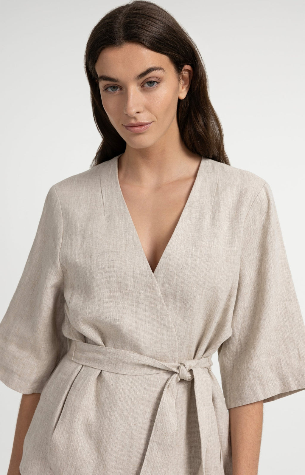 YAYA | Linen Wrap Jacket Tie Belt Light Beige Melange