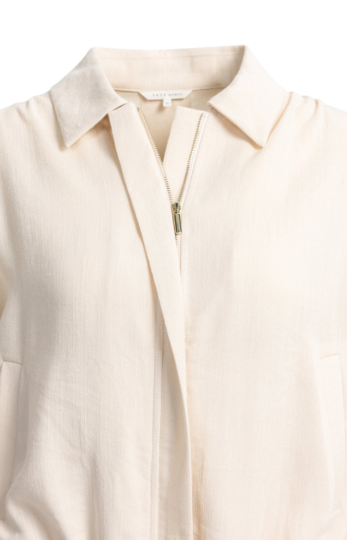 Yaya | Linnen Blousejack met Kraag en Elastische Zoom Cloud Creme White