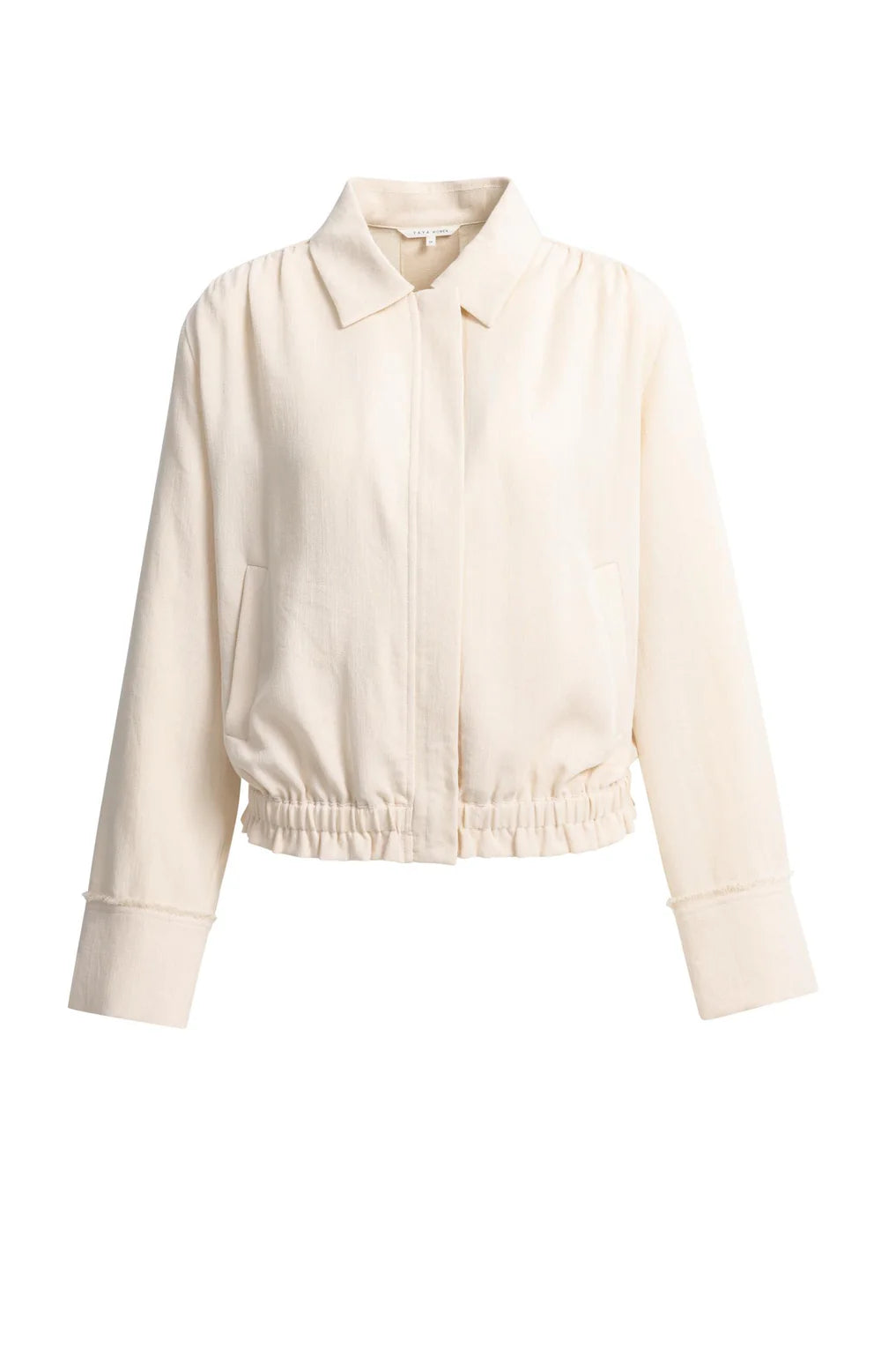 Yaya | Linnen Blousejack met Kraag en Elastische Zoom Cloud Creme White