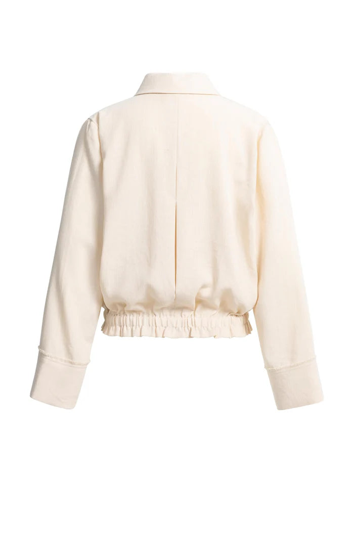 Yaya | Linnen Blousejack met Kraag en Elastische Zoom Cloud Creme White