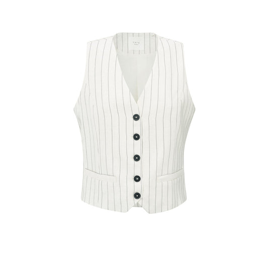YAYA | Linnenmix gilet met krijtstreep- sand linen beige dessin - 01-521003-505