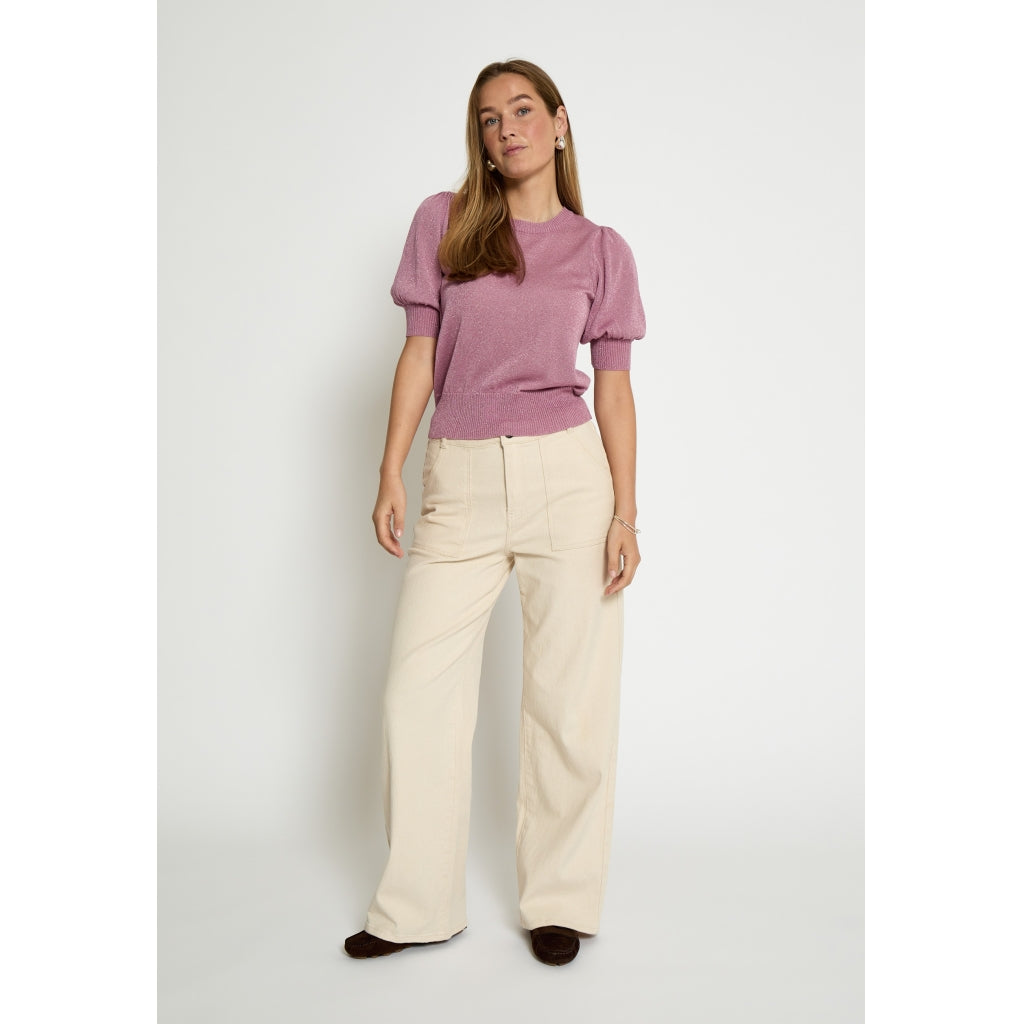Minus | Liva - Puff Sleeve Metallic Knit Pullover - mauve orchid metal - MI5705