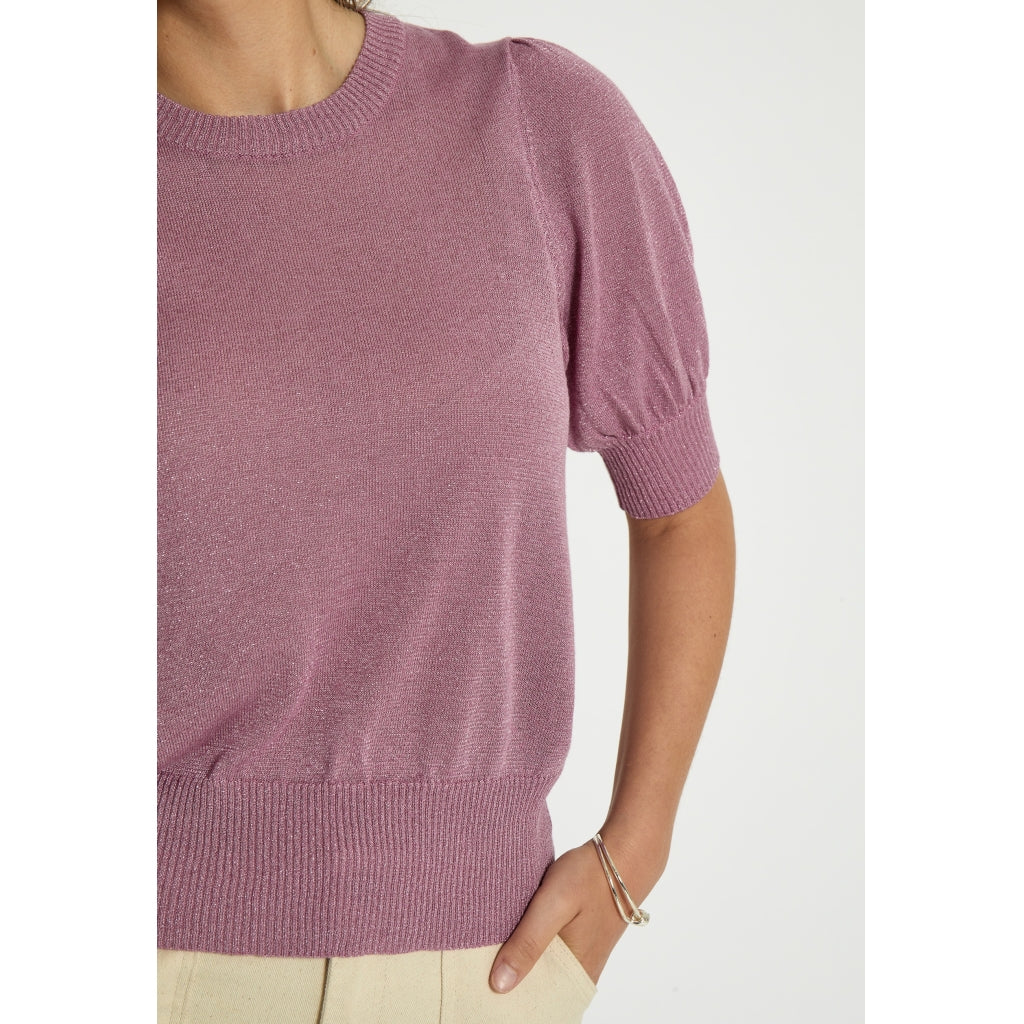 Minus | Liva - Puff Sleeve Metallic Knit Pullover - mauve orchid metal - MI5705