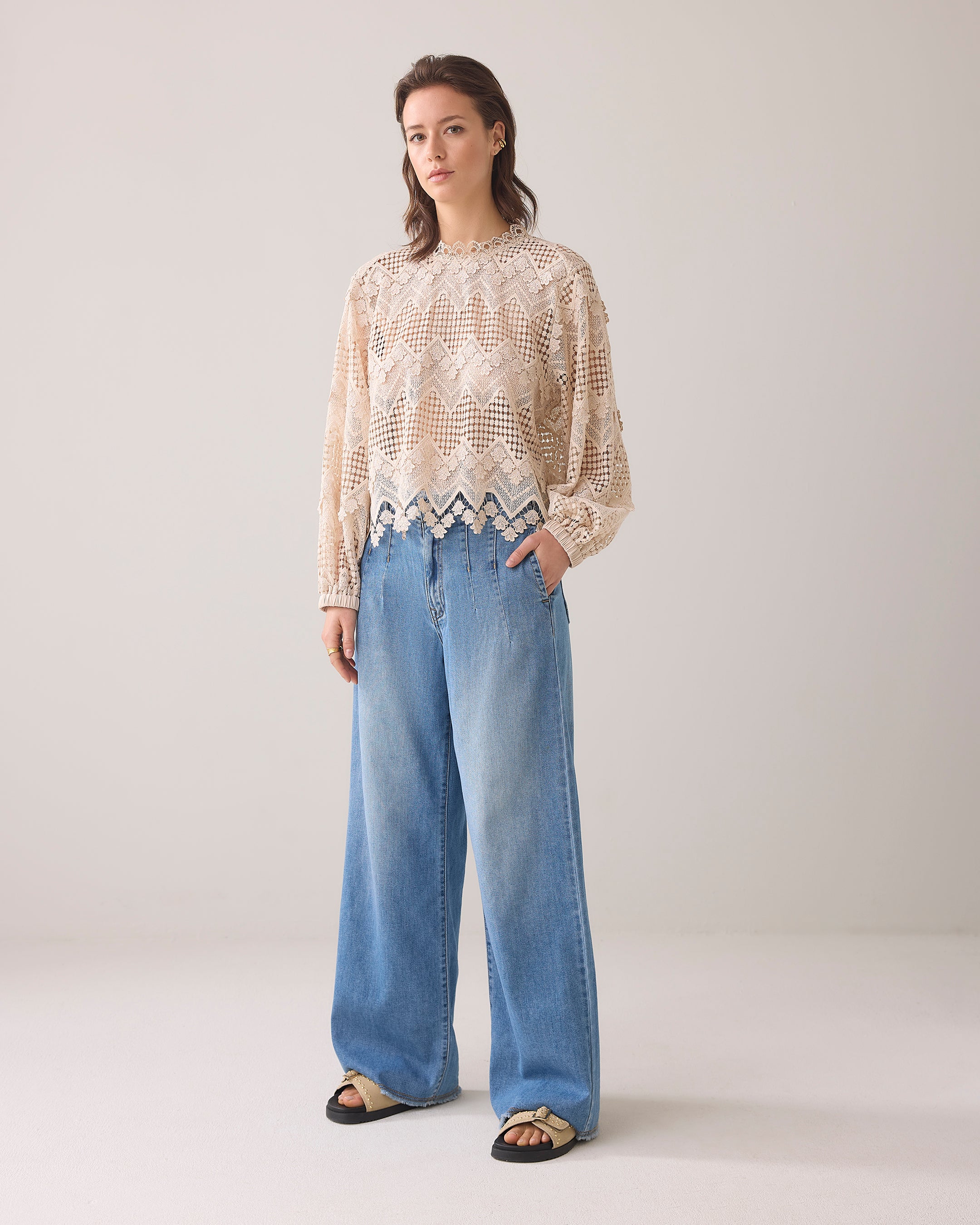 Summum Woman | Longsleeve top lace - pebble beige - 871922474