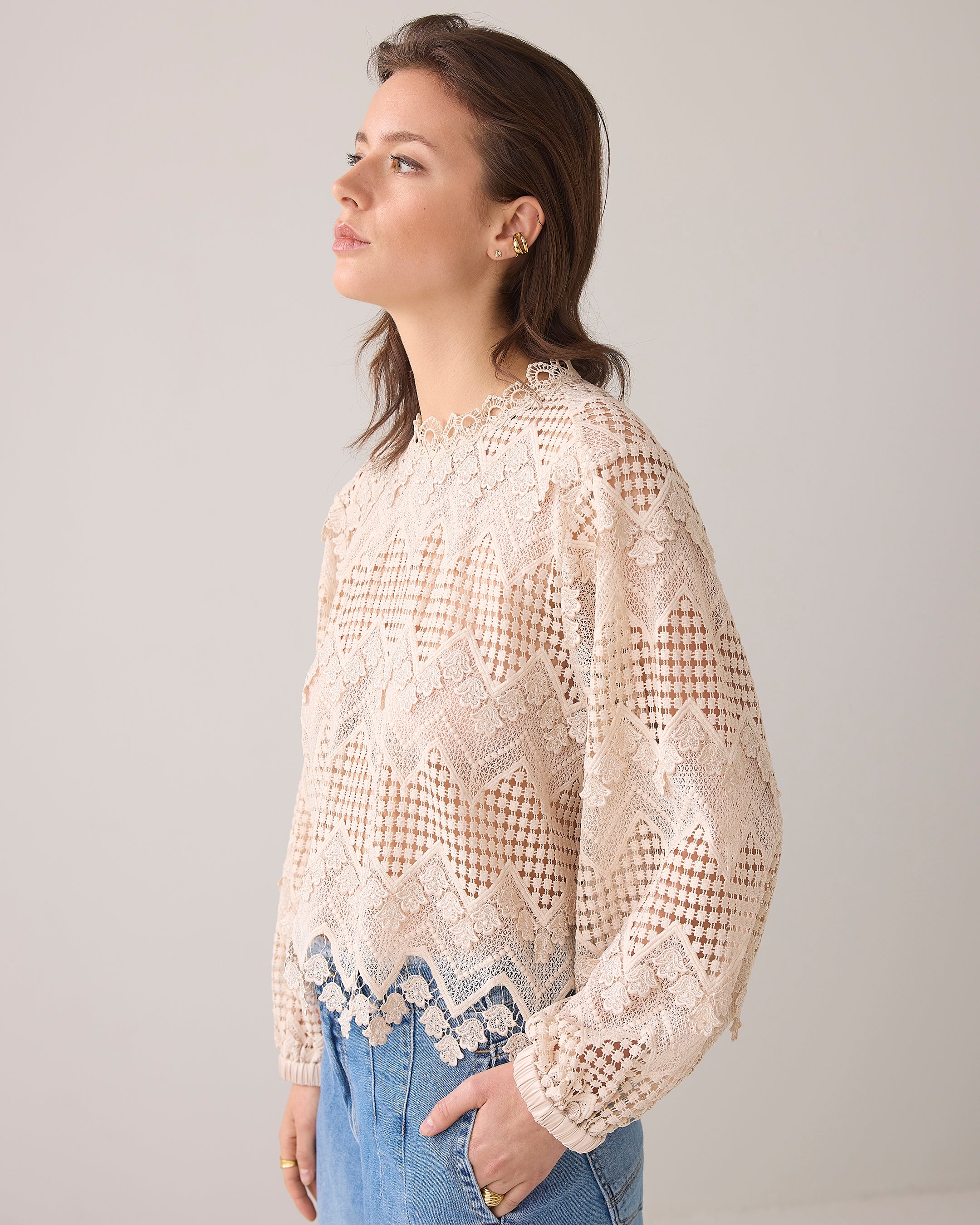 Summum Woman | Longsleeve top lace - pebble beige - 871922474