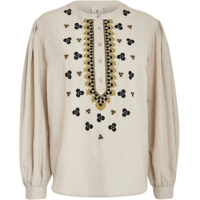 Peppercorn | Manilla long sleeve embroidery blouse - feather grey