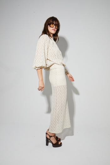 Imprevu | Rebecca Flower Maxi Skirt Natural Lace