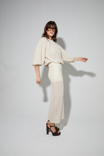 Imprevu | Rebecca Flower Maxi Skirt Natural Lace