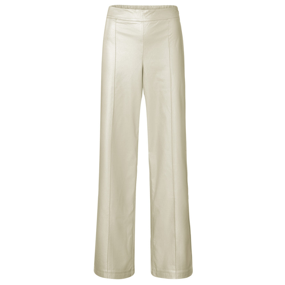 YAYA | Metallic faux leren broek met wijde pijpen en normale fit - metallic gold - 01-309108-411