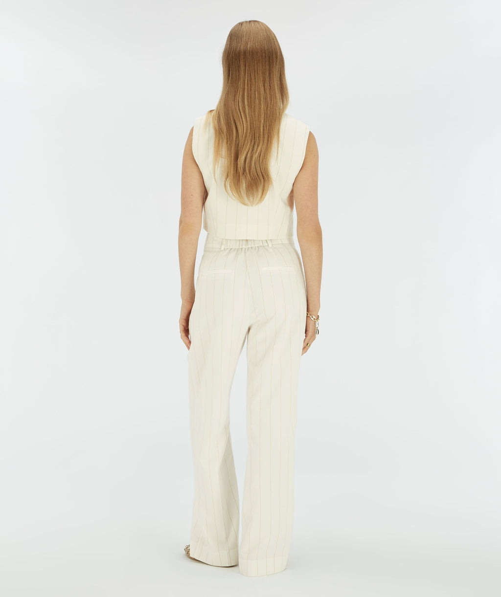 Josh V. | Mies  - high waisted wide leg pantalon met lurex - light ecru - JV-2506-0402