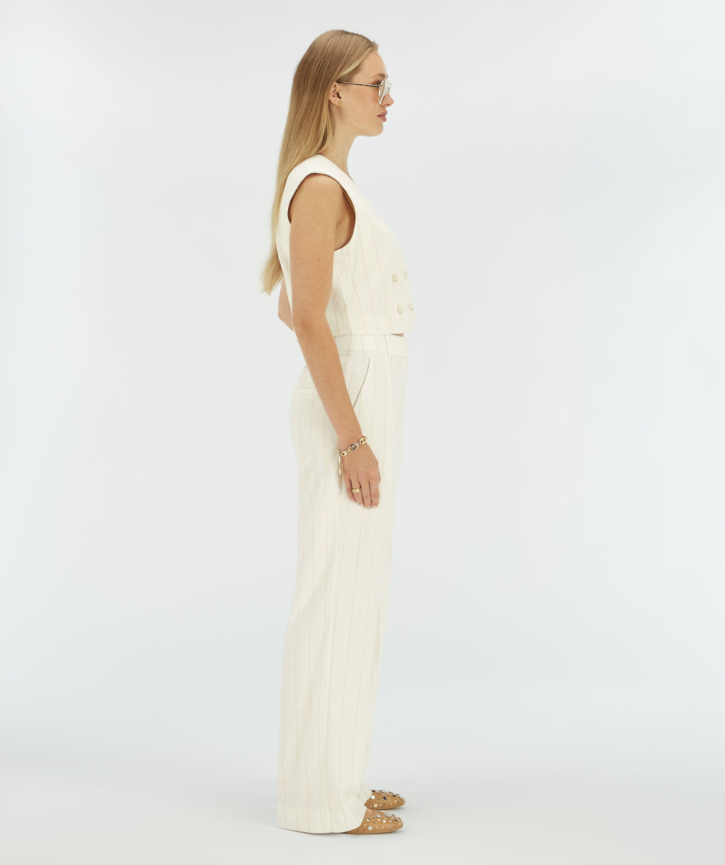 Josh V. | Mies  - high waisted wide leg pantalon met lurex - light ecru - JV-2506-0402