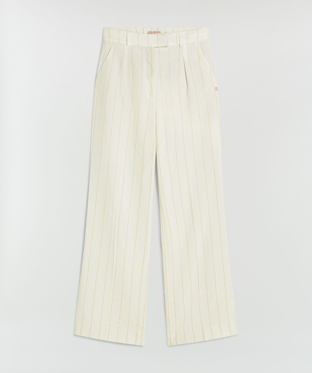 Josh V. | Mies  - high waisted wide leg pantalon met lurex - light ecru - JV-2506-0402