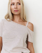 YAYA | milkbrown melange t-shirt met schouderbandje - milk brown melange - 01-709304-507