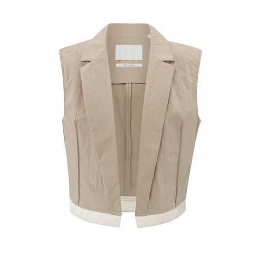 YAYA | mouwloos gilet van katoen met contrasterende details -  twill beige - 01-521001-503