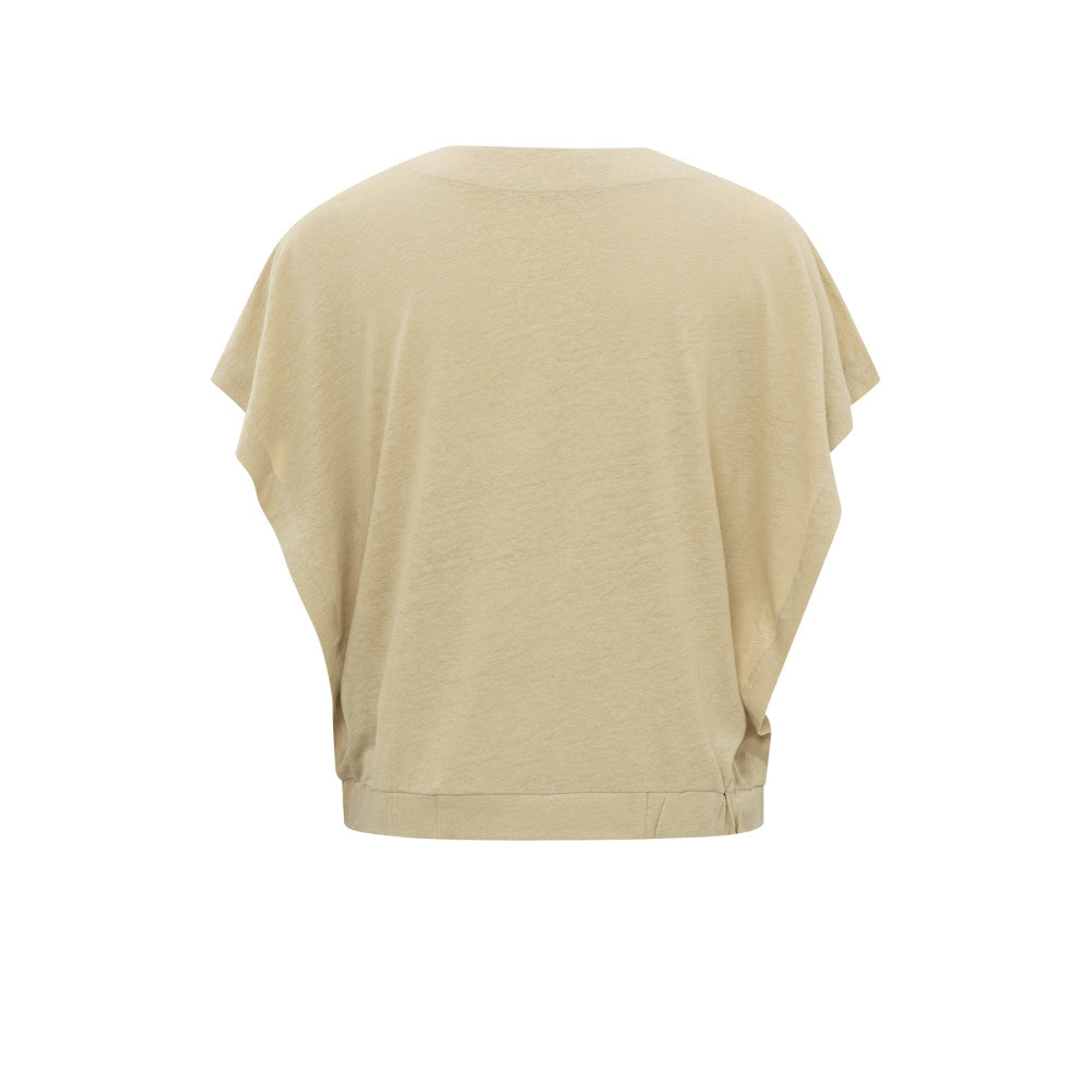 YAYA | Mouwloze linnen top met V-hals en elastische taille - 01-709193-405