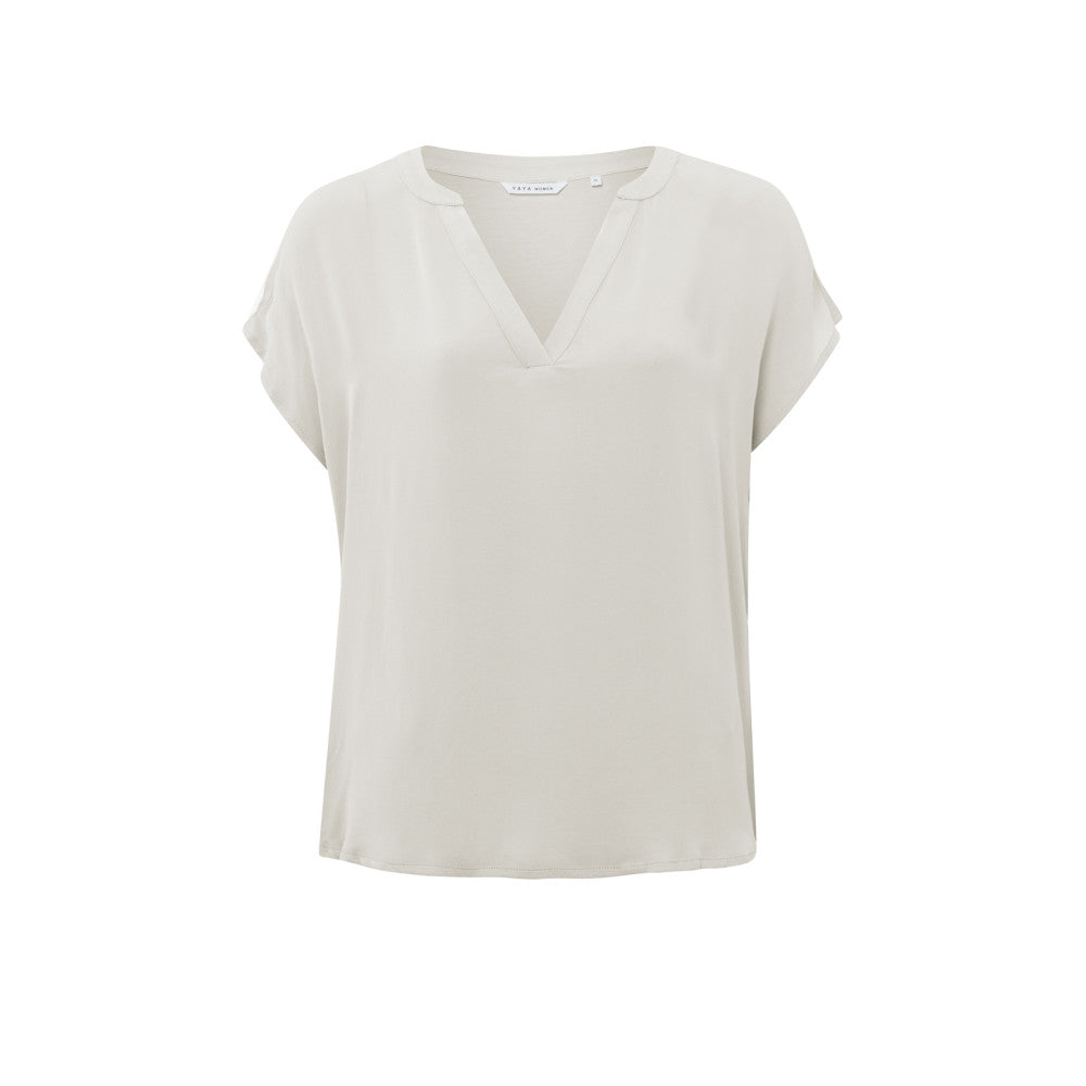 YAYA | Mouwloze top met V-hals in materiaalmix - 01-701201-407