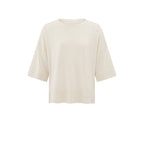 YAYA |  Oversized fijngebreid T-shirt met halflange mouwen - nature melange - 01-000454-503