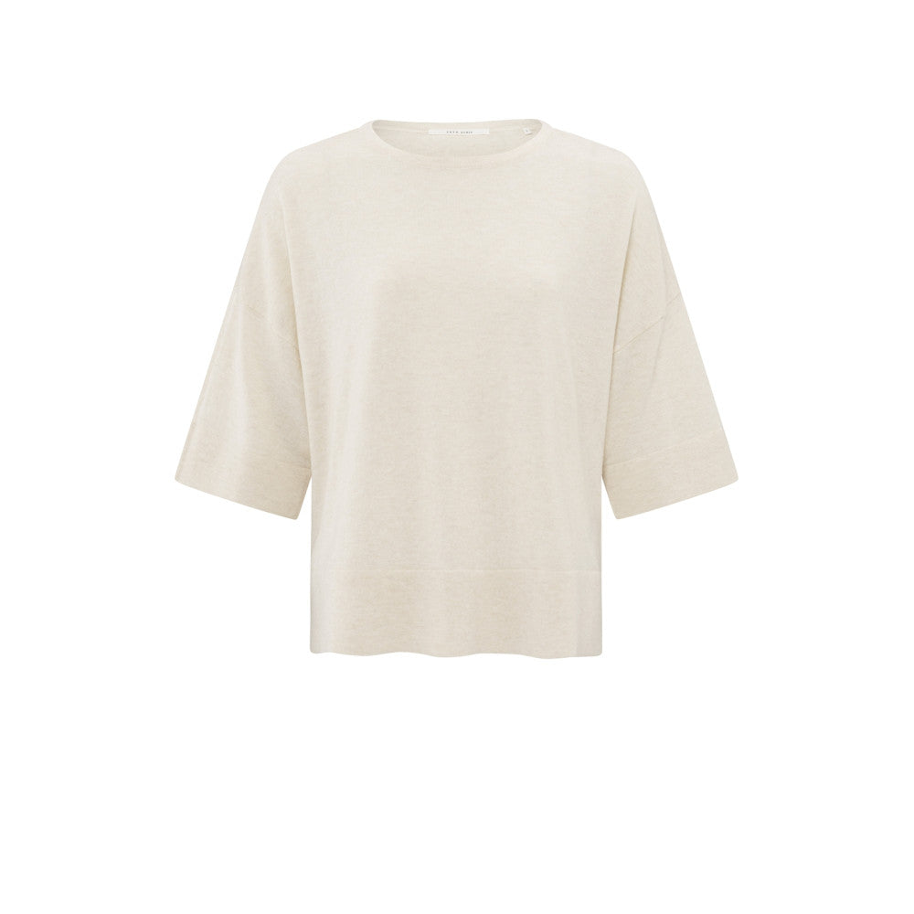 YAYA |  Oversized fijngebreid T-shirt met halflange mouwen - nature melange - 01-000454-503