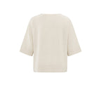 YAYA |  Oversized fijngebreid T-shirt met halflange mouwen - nature melange - 01-000454-503