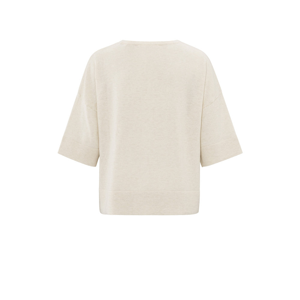 YAYA |  Oversized fijngebreid T-shirt met halflange mouwen - nature melange - 01-000454-503
