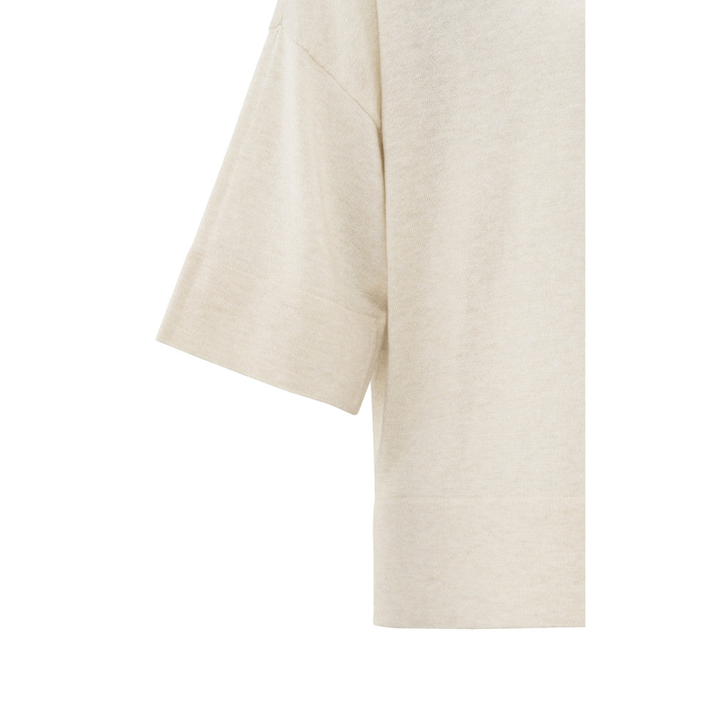 YAYA |  Oversized fijngebreid T-shirt met halflange mouwen - nature melange - 01-000454-503