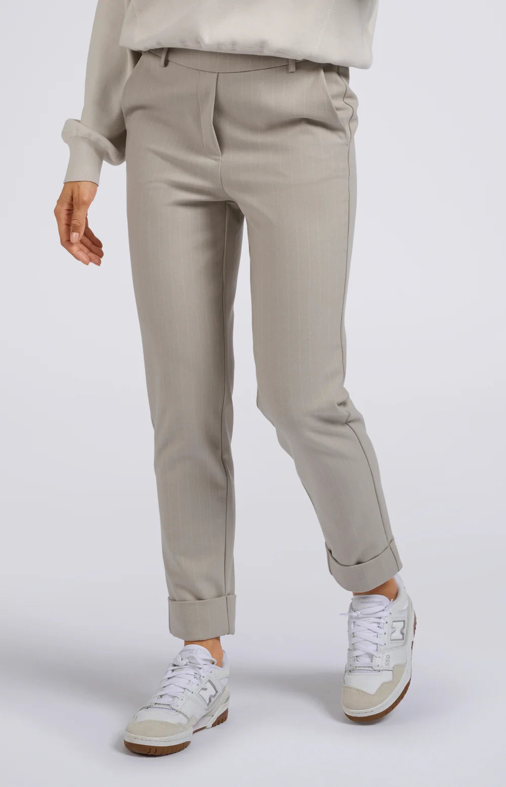 YAYA | Pantalon met krijtstrepen, elastische taille en zakken - dove grey dessin - 01-301146-409