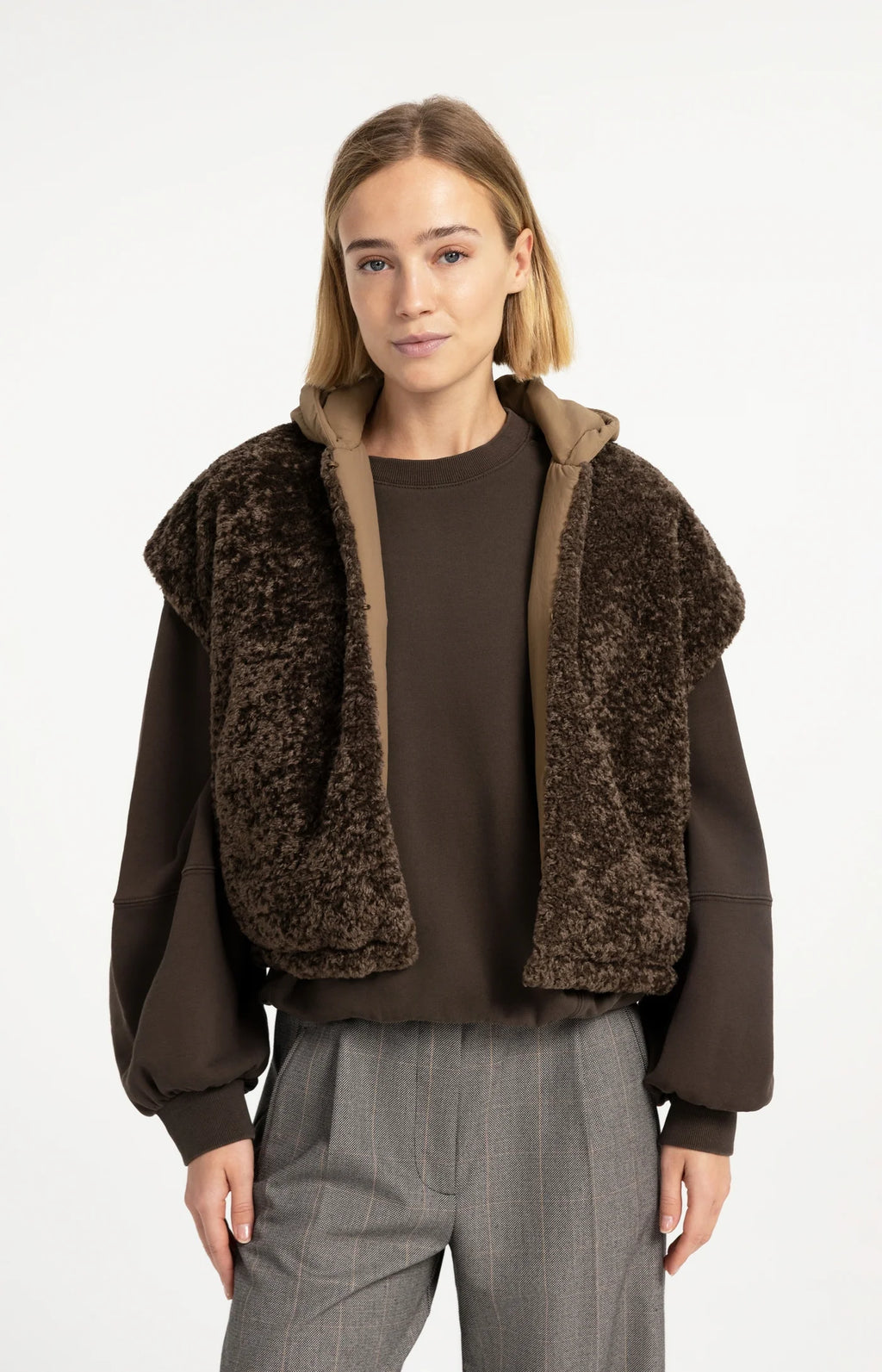 YAYA | Reversible Bodywarmer Hood Slate Black Brown
