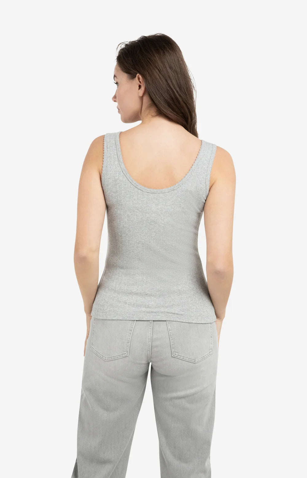 YAYA | Geribd Singlet Met Sierlijke Halsrand Medium Grey Melange
