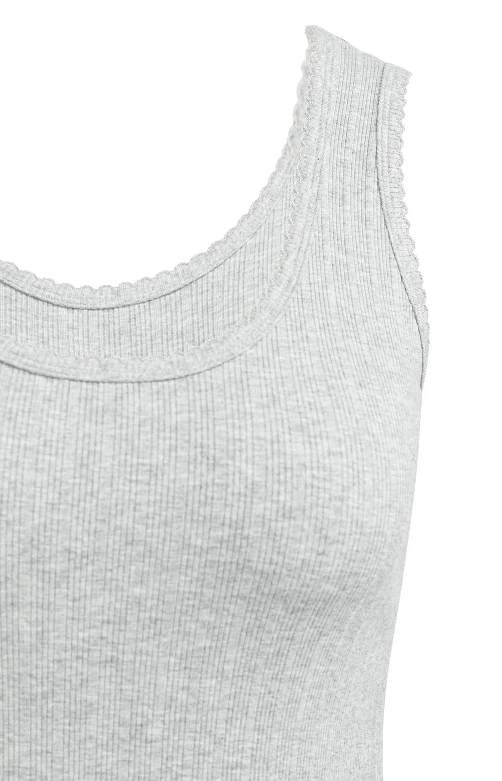 YAYA | Geribd Singlet Met Sierlijke Halsrand Medium Grey Melange