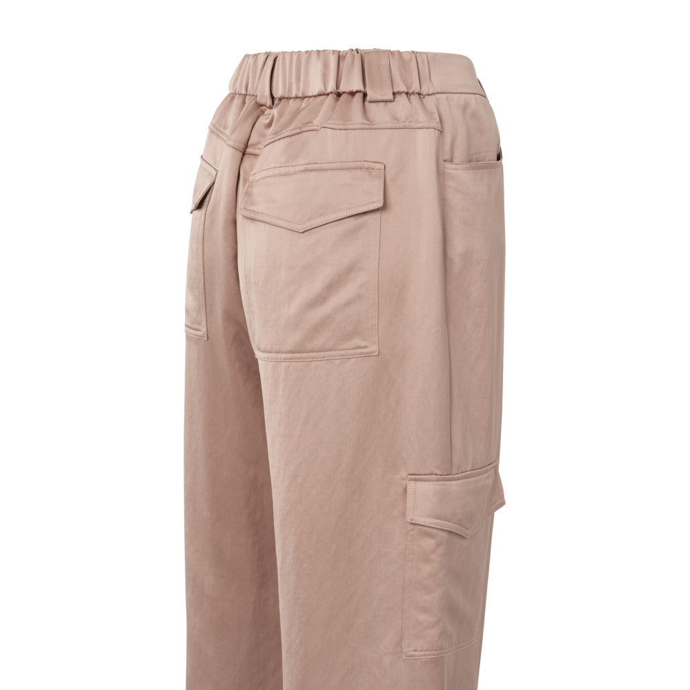 YAYA |  Satijnen cargobroek met wijde pijpen en zakdetails - dusty pink - 01-301176-502