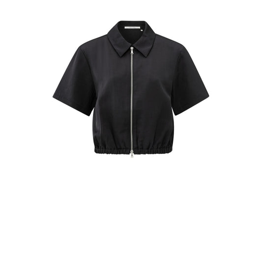 YAYA | Satijnen jack met korte mouwen en ritssluiting - washed black - 02-001050-505