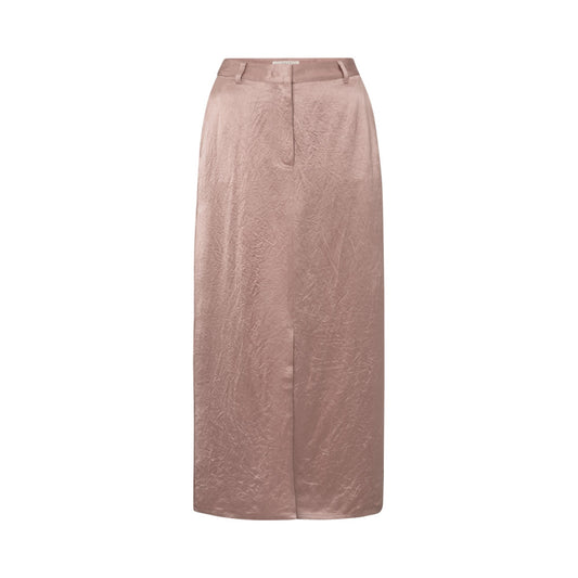 YAYA | Satijnen midi-rok met split en normale pasvorm - soft mauve pink - 8719784771