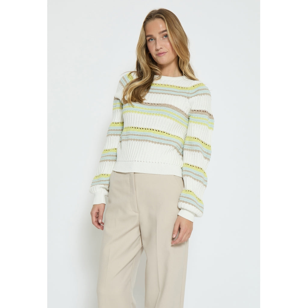 Peppercorn | Signa round neck knit pullover - celery green stripe - PC7579