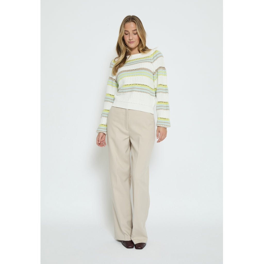 Peppercorn | Signa round neck knit pullover - celery green stripe - PC7579