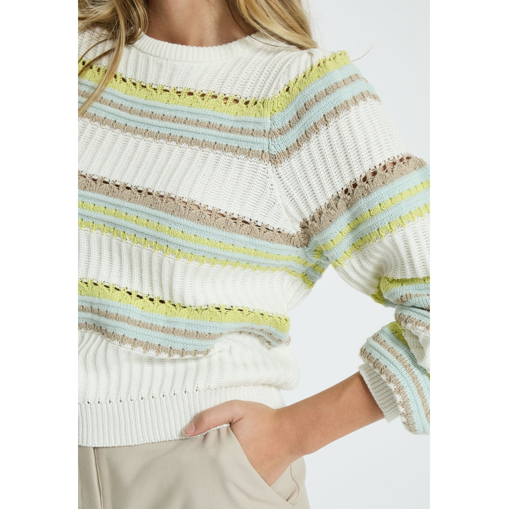 Peppercorn | Signa round neck knit pullover - celery green stripe - PC7579