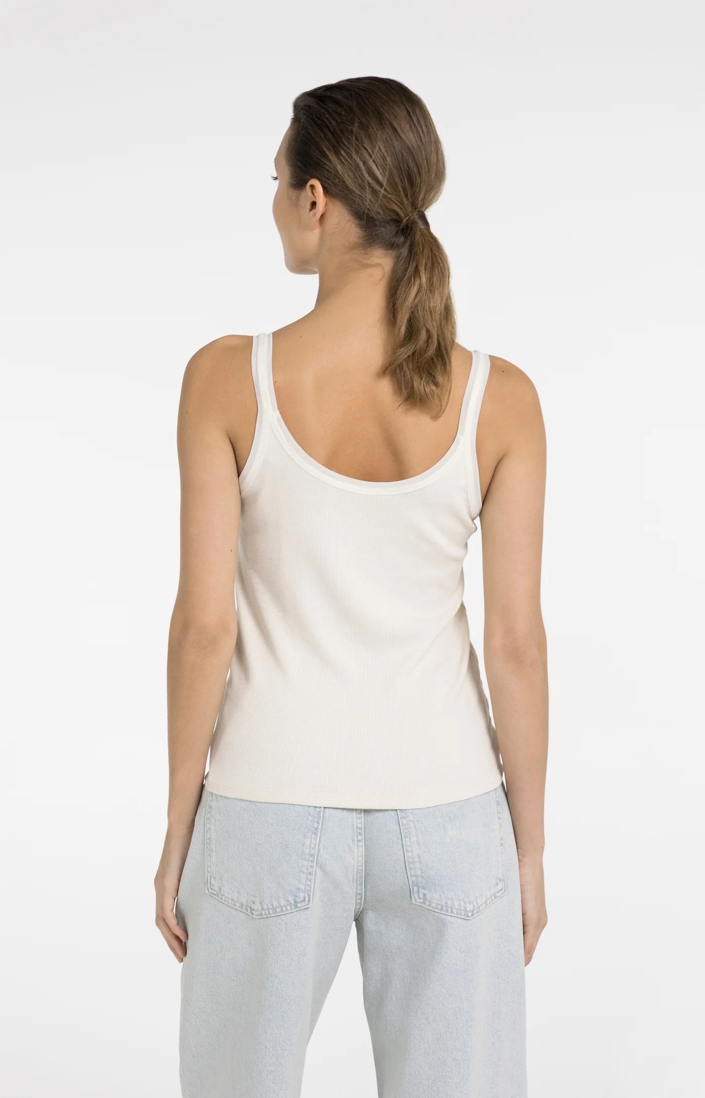 YAYA | Singlet Met Mesh Afwerking Creme Beige