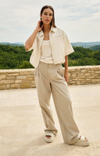 YAYA | Singlet Met Mesh Afwerking Creme Beige