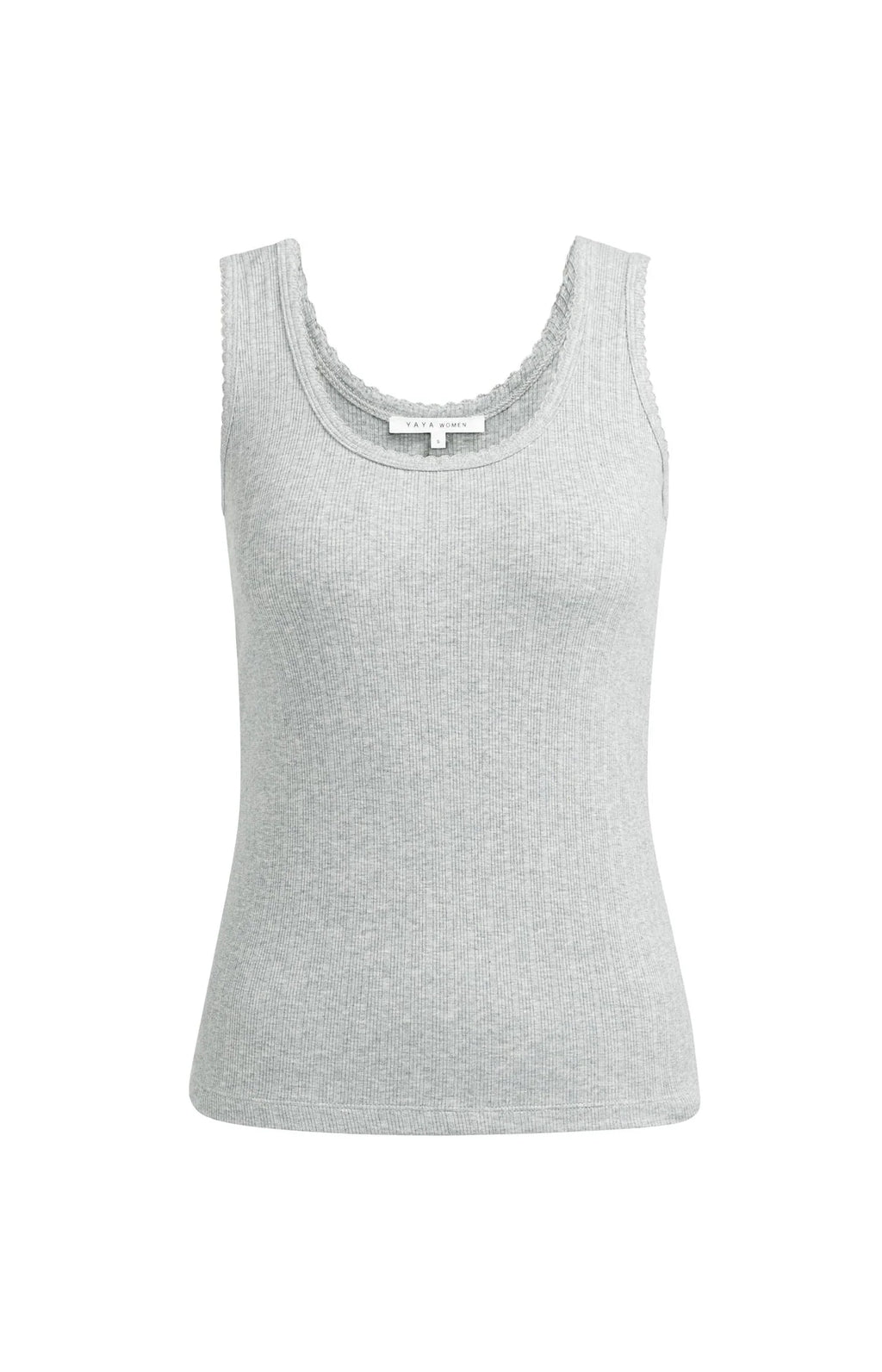 YAYA | Geribd Singlet Met Sierlijke Halsrand Medium Grey Melange