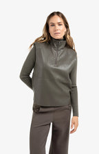 YAYA | Faux Leather Zipper Top Dark Taupe Grey