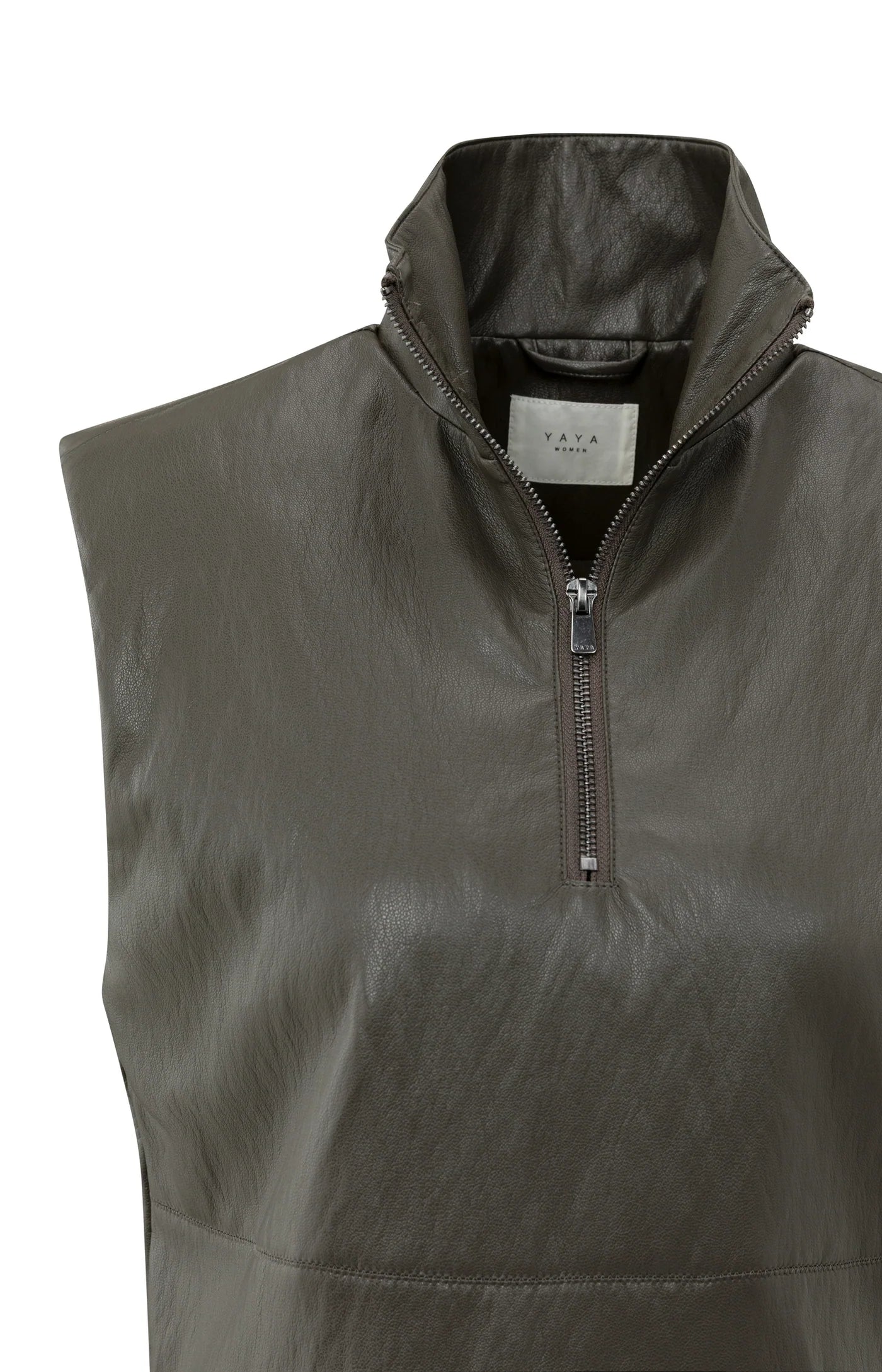 YAYA | Faux Leather Zipper Top Dark Taupe Grey